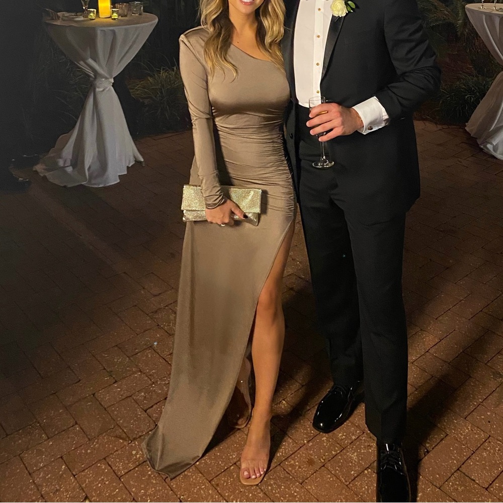 Taupe formal floor length dress